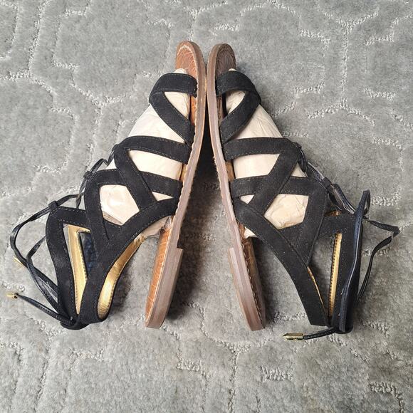 SAM EDELMAN GEMMA BLACK LEATHER GLADIATOR FLATS SANDALS WOMENS SIZE 6.5M - Picture 5 of 9